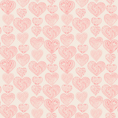 Canvas Print - Seamless pink hearts vertical pattern on light yellow background