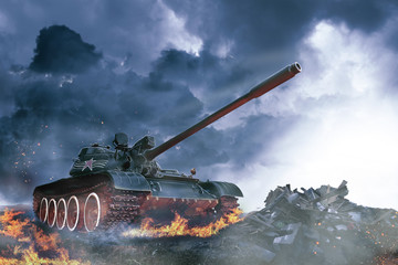 Wall Mural - Tank in the conflict zone