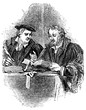 An engraved vintage portrait illustration of  Martin Luther and Philip Melancthon leading figures of the Protestant Reformation, from a Victorian book dated 1877 