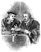 An Engraved Vintage Portrait Illustration Of  Martin Luther And Philip Melancthon Leading Figures Of The Protestant Reformation, From A Victorian Book Dated 1877 