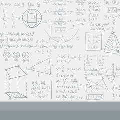 Wall Mural - Background of white blackboard with mathematical equations.