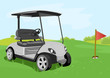 golf cart and flag on a golf course