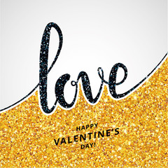 Sticker - Love lettering gold sparkles background.