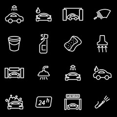 Sticker - Vector line car wash icon set. Car Wash Icon Object, Car Wash Icon Picture, Car Wash Icon Image - stock vector