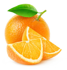 Fototapete - Isolated orange fruit and slices