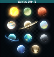 Wall Mural - set realistic bright planets. light cosmic effects. bright planet with light effects. space and plan