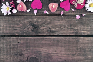 Wall Mural - Composition with candles, flowers and hearts 