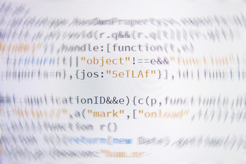 Wall Mural - software developer programming code. abstract computer script code. shallow depth of field, selectiv