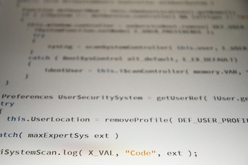 Wall Mural - software developer programming code. abstract computer script code. shallow depth of field, selectiv