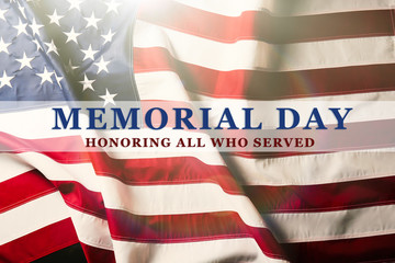 Wall Mural - Text Memorial Day on American flag background