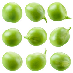 Poster - Green pea isolated on white. Collection.