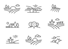 Country Landscape Icons, Vector Thin Line Style