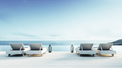beach lounge - sundeck on sea view / 3d render