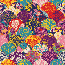Eastern Style Fabric Patchwork, Vector Seamless Pattern