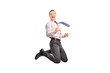 Ecstatic businessman jumping in the air