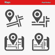Maps Icons. Professional, pixel perfect icons optimized for both large and small resolutions. EPS 8 format.