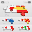 Japan and Spain, Greece, Macedonia, Malta, Italy Flag. 3d vector puzzle. Set 07.