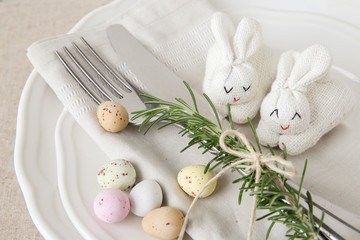 Wall Mural - Easter table setting copyspace background, selective focus,.