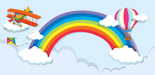 Wall Mural - Airplane and balloon over the rainbow