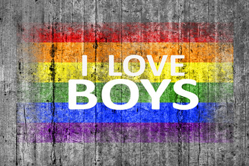 I Love BOYS and LGBT flag painted on background texture gray con