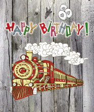 Happy Birthday Card With Train On Planks