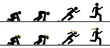 Runners at starting blocks in different phases 