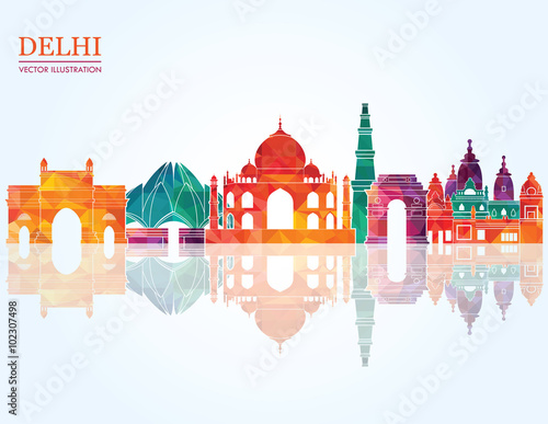 Fotografie, Obraz Delhi skyline detailed silhouette. Vector illustration