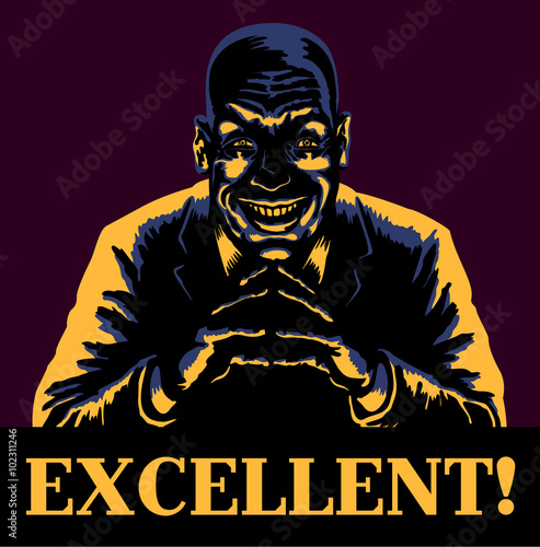 Fotografía Excellent! Just as planned, Evil sinister bald man super villain or bad boss gri