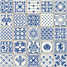 Indigo Blue Tiles Floor Ornament Collection. Gorgeous Seamless Patchwork Pattern From Colorful Traditional Painted Tin Glazed Ceramic Tilework Vintage Illustration. Vector Template Background Azulejos