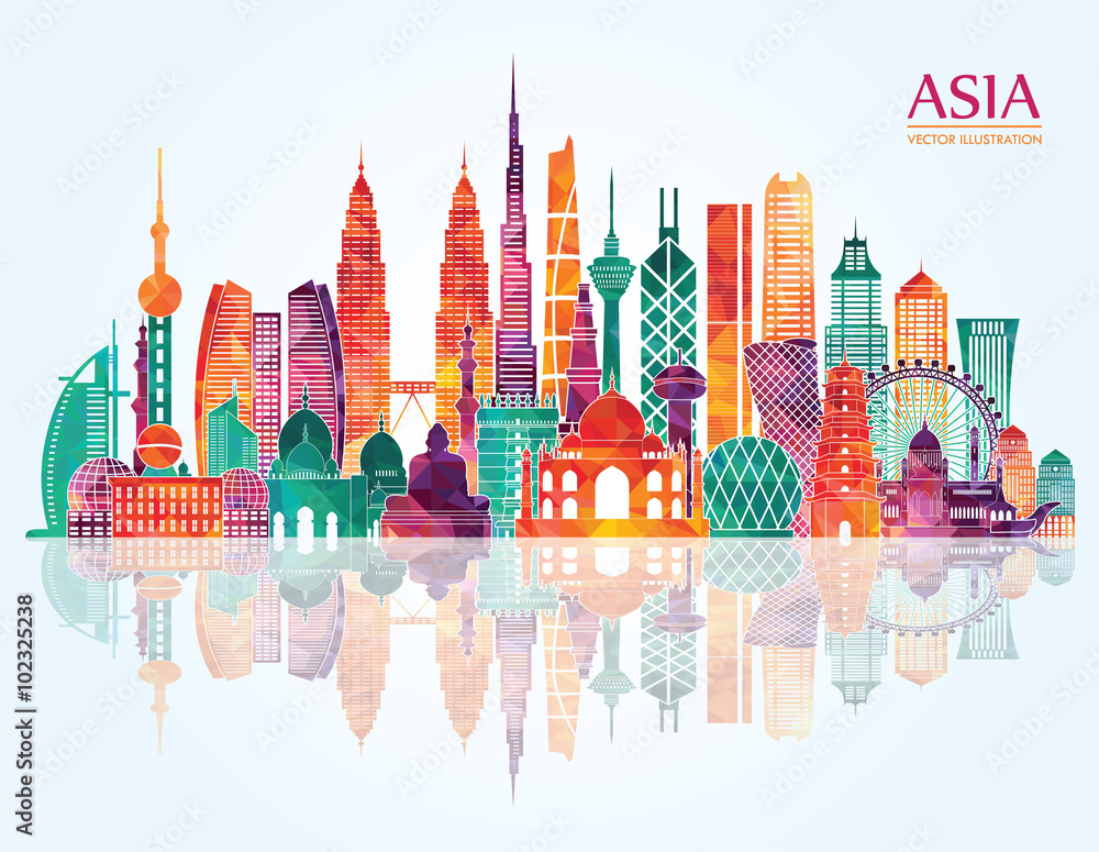 Asia detailed skyline. Vector illustration - obrazy, fototapety, plakaty 