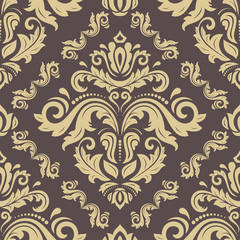 Wall Mural - seamless wallpaper in the style of baroque. traditional vector brown and golden pattern. classic ori