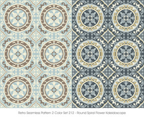 Retro Seamless Pattern 2 Color Set_212 Round Spiral Flower Kaleidoscope
