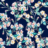 Spring pattern.Flowering branches. Watercolor. Vector.