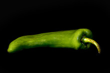 Single Green Pepper On Black
