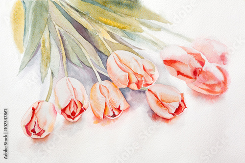 Obraz w ramie yellow watercolor tulips