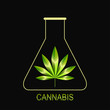 Cannabis leaf icon. Green flask with cannabis leaf, logos design.