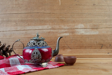 Wall Mural - Vintage Chinese teapot made of old jade and Tibet silver with mo