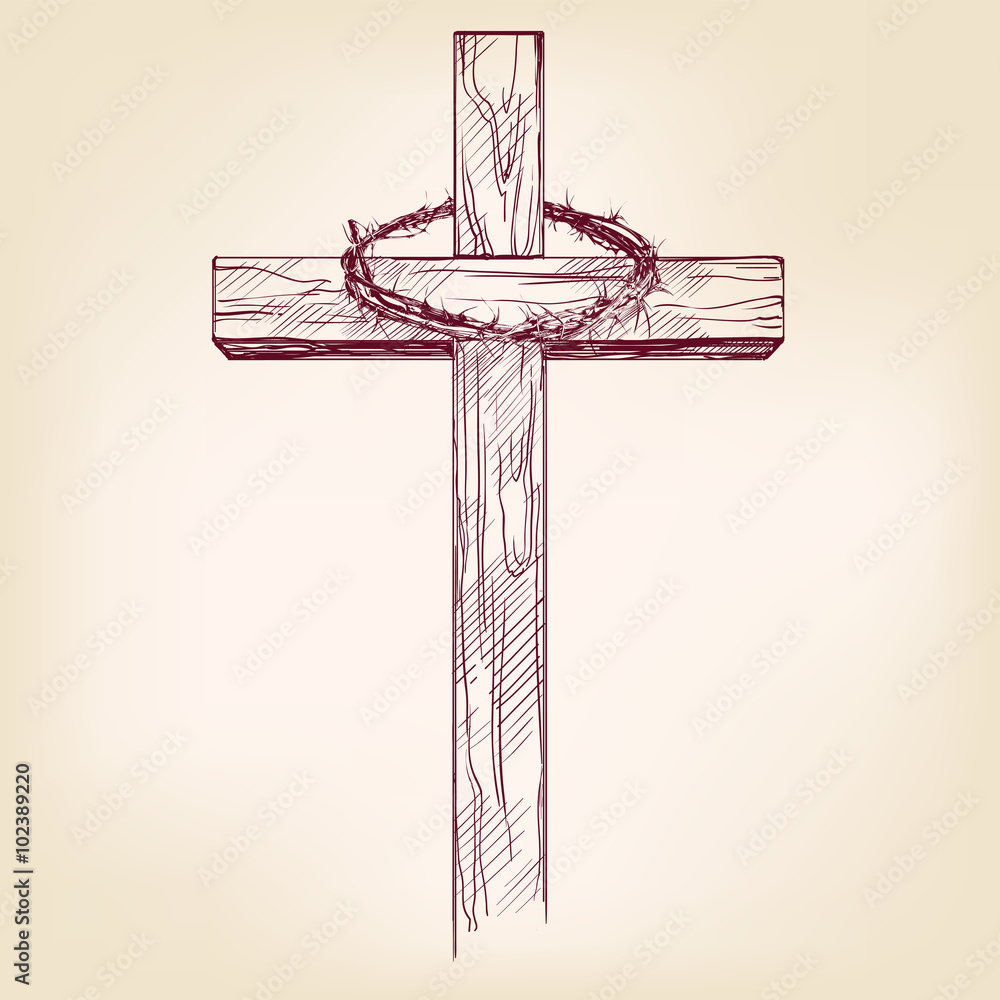 cross and crown of thorns, a symbol of Christianity hand drawn vector  llustration realistic sketch Stock Vector | Adobe Stock, image size:1000x1000