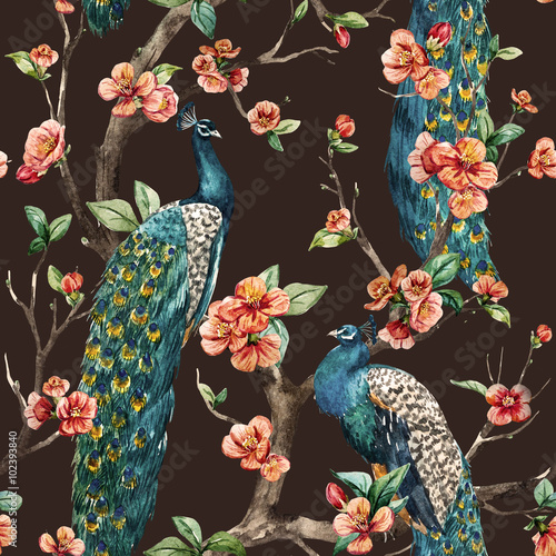 Stoffe zum Nähen Aquarell-Raster Pfau Muster
