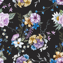 Raster watercolor floral pattern