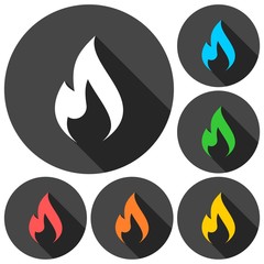 Sticker - Gas Flame Icons set with long shadow