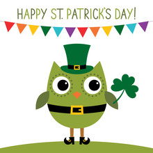 St. Patrick's Day Card With An Owl In Leprechaun Costume