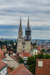 Wall Mural - Kaptol and catholic cathedral in the center of Zagreb, Croatia, vertical view