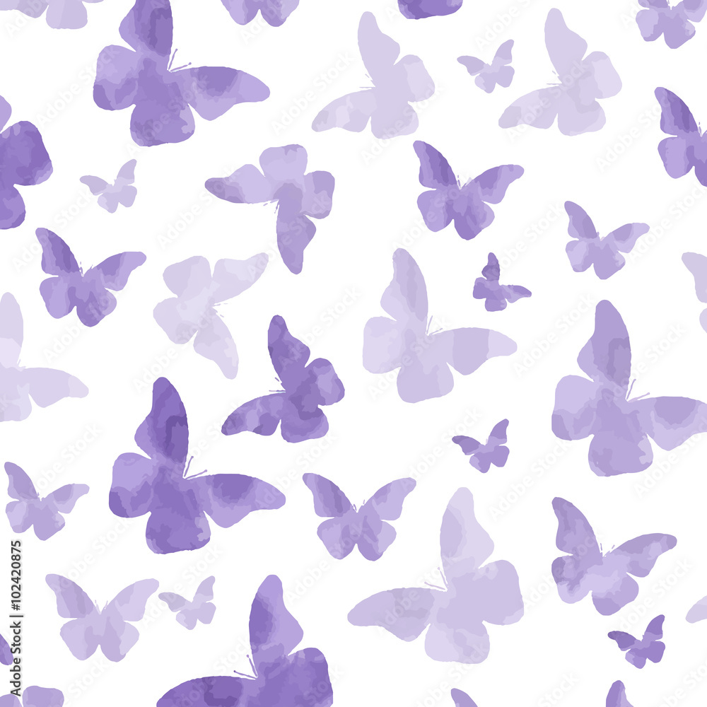 Seamless watercolor purple butterflies pattern Stock Vector | Adobe Stock