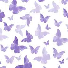 Seamless Watercolor Purple  Butterflies Pattern