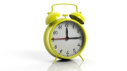 Canvas Print - Retro yellow alarm clock, isolated on white background.