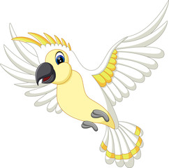 Sticker - Cartoon funny white parrot flying