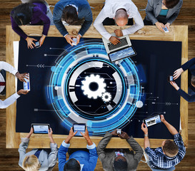Wall Mural - technology digital network cog teamwork concept
