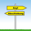 direction sign with asylum and deportation showing opposite direccions