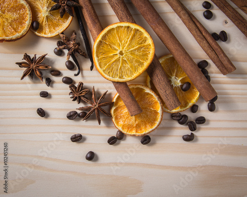 Obraz w ramie spices on wooden table